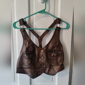 Last Kiss Brown Faux Leather Cropped Vest